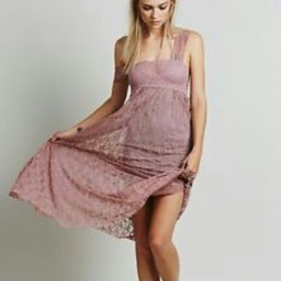 Free People Romantic Boho Mauve Pink Sheer Lace Maxi Dress - Picture 1 of 16
